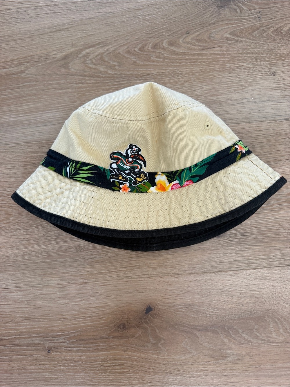 Adult University of Miami Bucket Hat with Floral Band and Ibis one size